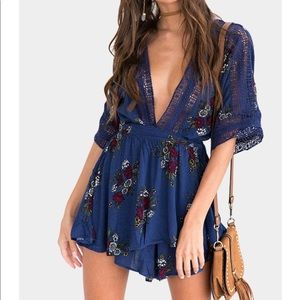 Blue floral romper